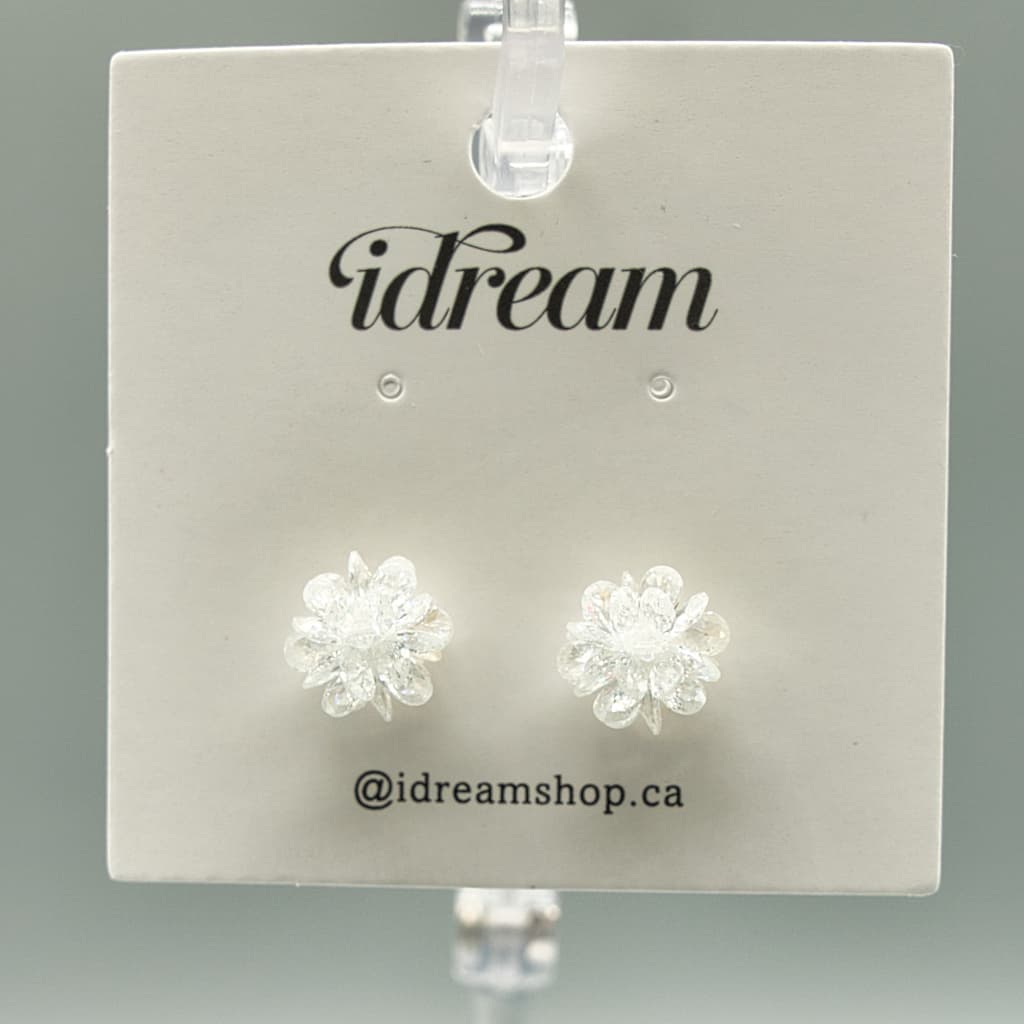 Crystal Flower Stud Earrings - White
