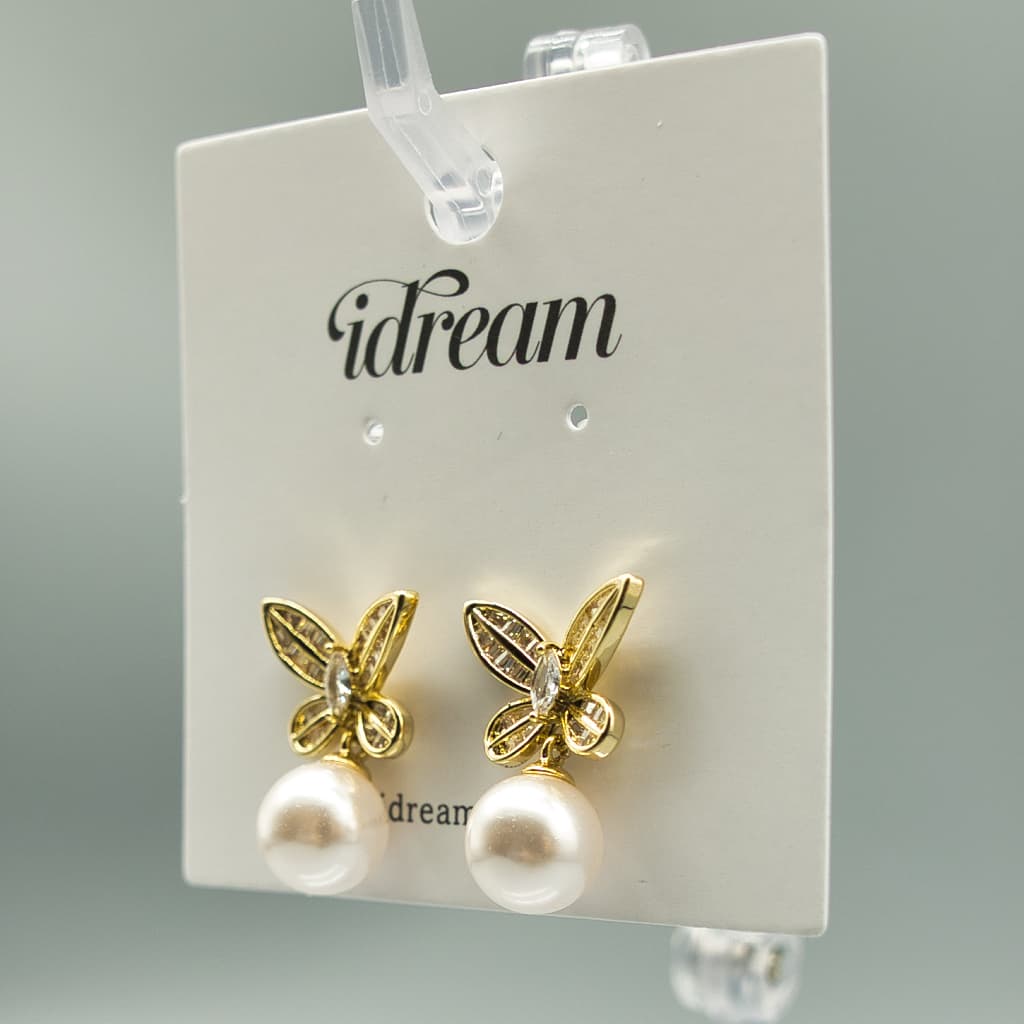 Butterfly Pearl Drop Earrings - View 2