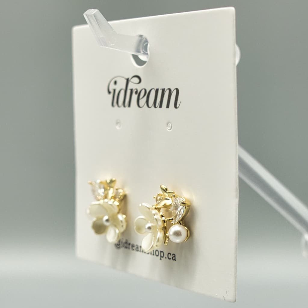 Enamel Flower Pearl Stud Earrings - View 2